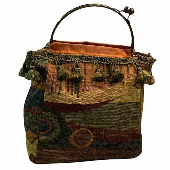 Fibers Gone Wild Artsy BOHO Retro Carpet Bag Silver  Clasp Handle 190C - Picture 1 of 7